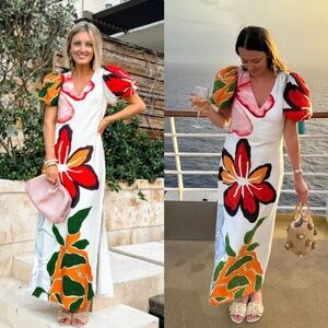 By Anthropologie puff sleeve a line maxi dress